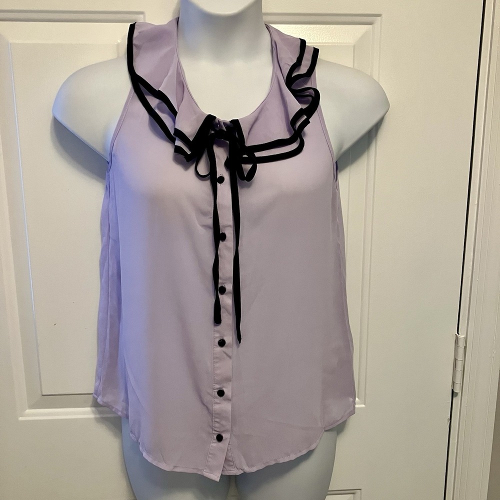 YA LOS ANGELES Size Largeโ Sleeveless Top Blouse Purple Ruffle Women's